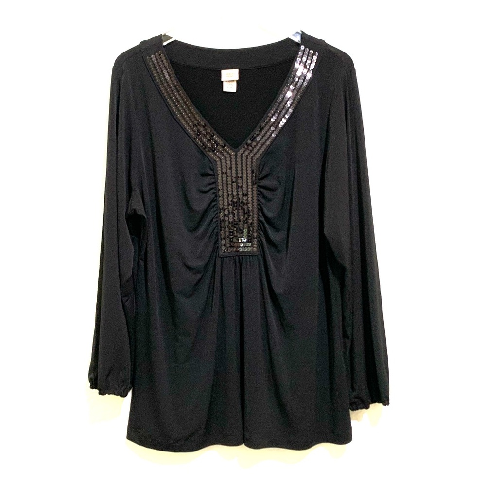 Covington Woman Blouse Long Sleeve Black Sequin